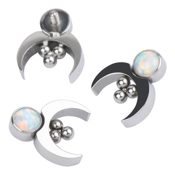 14g Opal Beaded Moon Titanium End Replacement Parts 14g - 6.1x6.8mm High Polish (silver)