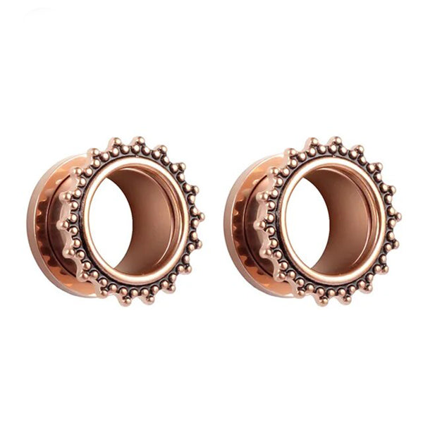 Beaded Rose Gold Screw-On Tunnels Plugs 2 gauge (6mm) Rose Gold