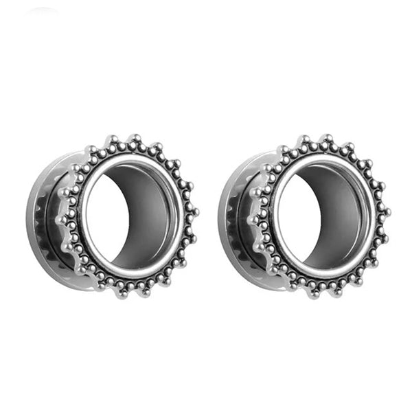 Beaded Stainless Screw-On Tunnels Plugs 0 gauge (8mm) Stainless Steel