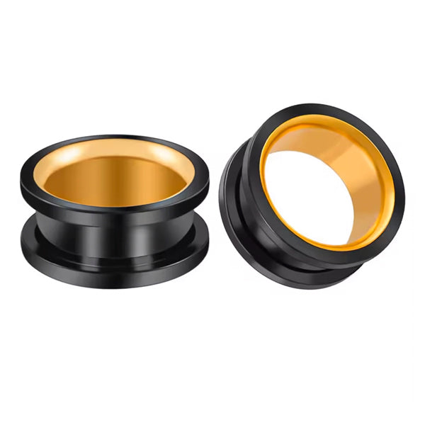 Black/Gold Screw-On Tunnels Plugs 2 gauge (6mm) Black/Gold