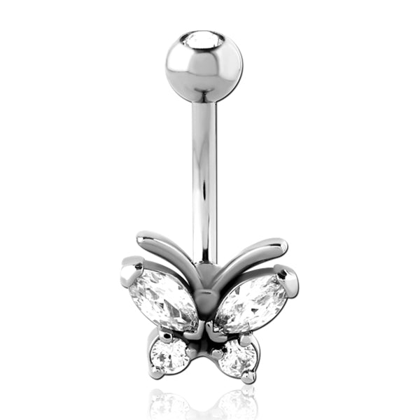 Butterfly CZ Stainless Belly Ring Belly Ring 14g - 3/8" long (10mm) Stainless Steel