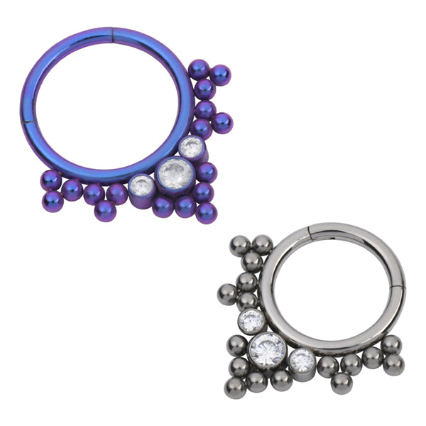 Beaded CZ Titanium Hinged Ring Hinged Rings 16g - 5/16" diameter (8mm) High Polish (silver)