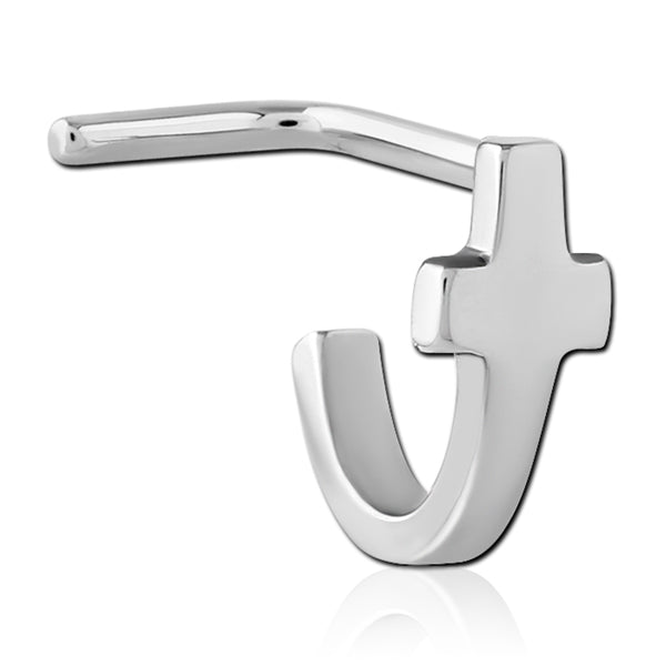 Cross Titanium L-Bend Nose Hoop Nose 20g - 1/4" wearable (6.5mm) High Polish (silver)