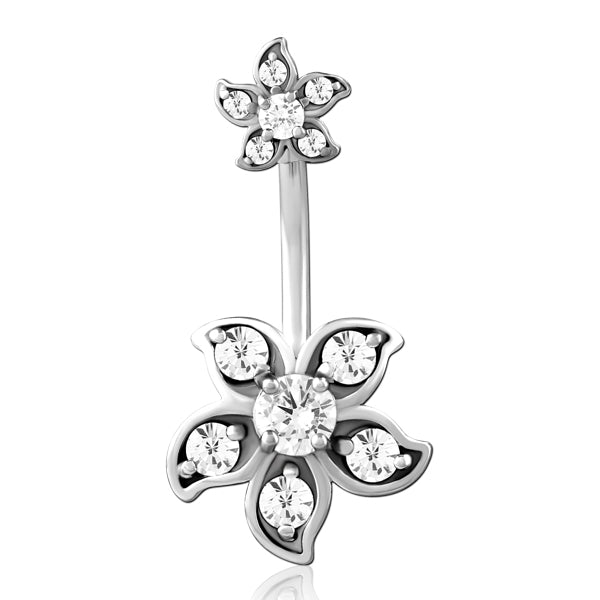 Double Flower Stainless Belly Ring Belly Ring 14g - 3/8" long (10mm) Stainless Steel