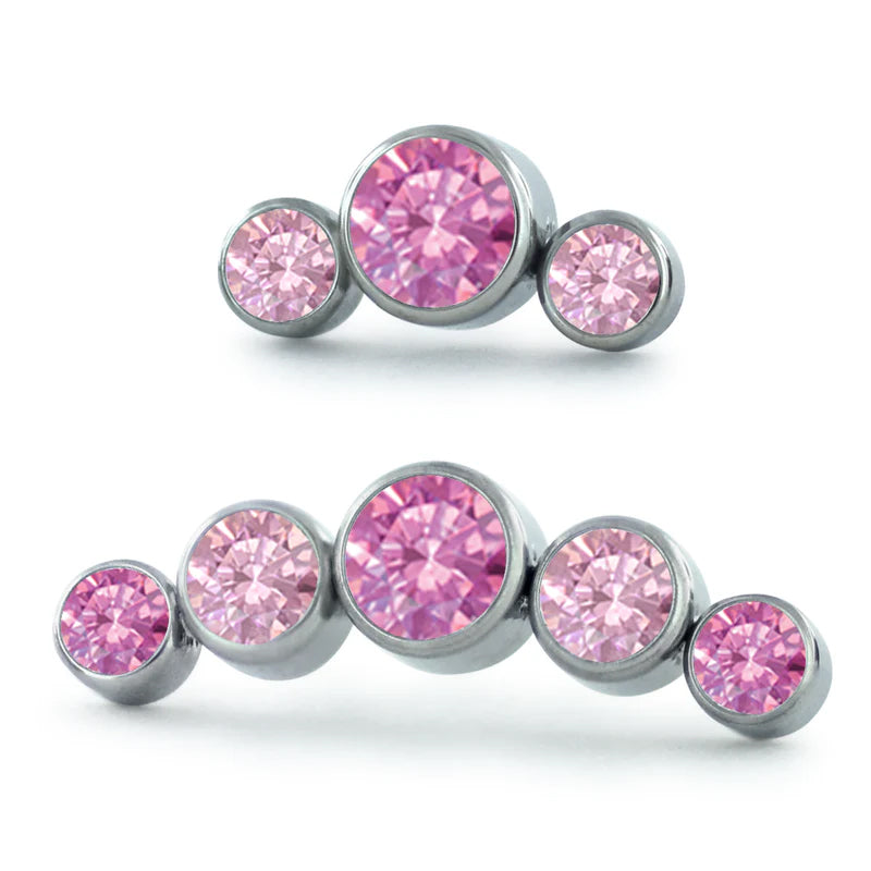 Dreamland Curved CZ Cluster Threadless End by NeoMetal Replacement Parts 3-Gems (2/3/2mm) Pink Power