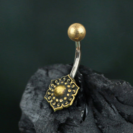 Flower Yellow Brass Belly Barbell Tulsa Body Jewelry