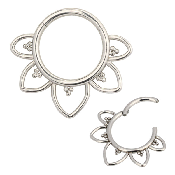 Lotus Titanium Hinged Ring Hinged Rings 16g - 3/8" diameter (10mm) High Polish (silver)