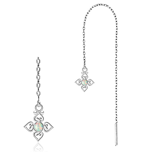 Opal Flower Stainless Chain Earrings Earrings 20 gauge Stainless Steel