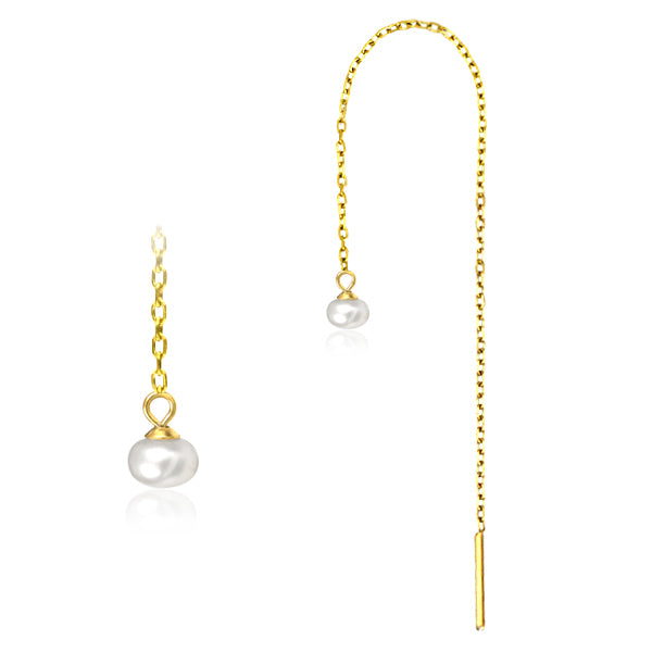 Pearl Gold Chain Earrings Earrings 20 gauge Gold