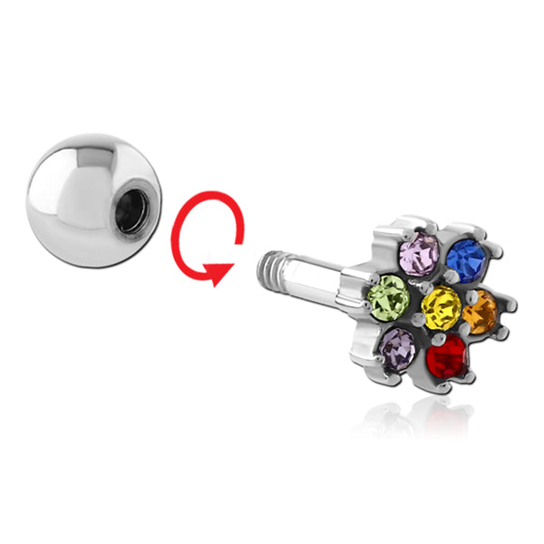 Rainbow Flower Cartilage Barbell Cartilage 16g - 1/4" long (6mm) Stainless Steel