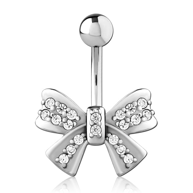 Ribbon CZ Stainless Belly Ring Belly Ring 14g - 3/8" long (10mm) Clear