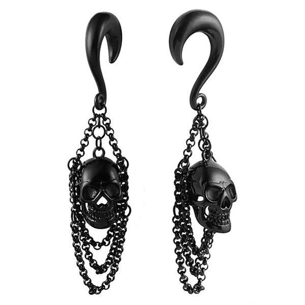 Skull Chain Black Hangers Plugs 6 gauge (4mm) Black