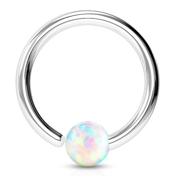18g Stainless Fixed Opal Bead Ring Fixed Bead Rings 18g - 5/16" diameter (8mm) White Opal