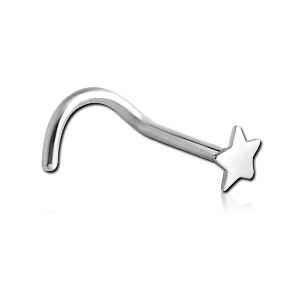 Star Titanium Nostril Screw Nose 20g - 1/4" wearable (6.5mm) High Polish (silver)