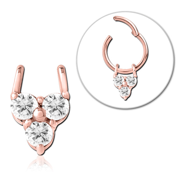 Trio CZ Rose Gold Ring Charm Replacement Parts 5.5x8.4mm Clear CZ