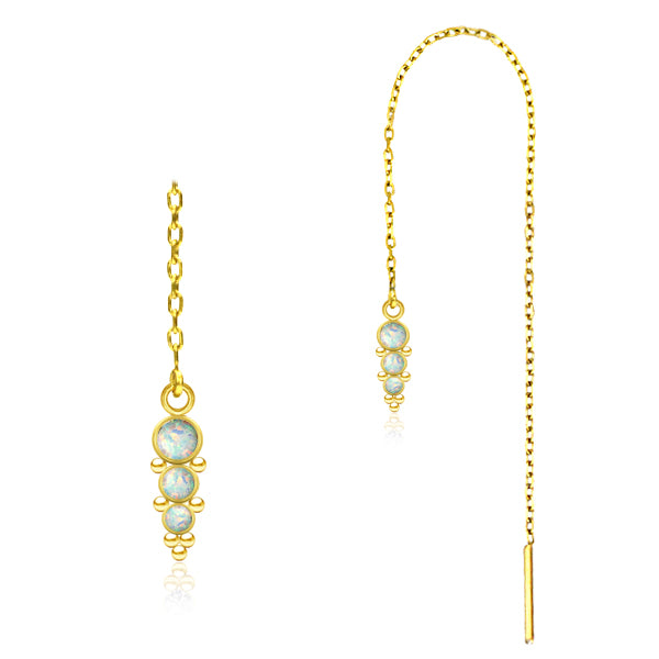 Triple Opal Gold Chain Earrings Earrings 20 gauge Gold