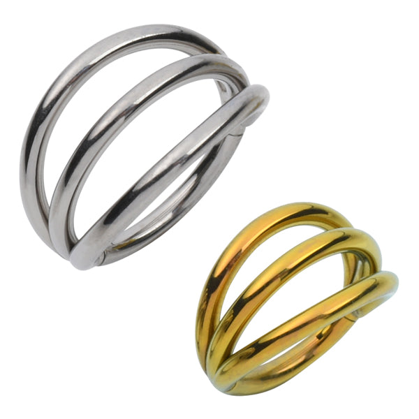 18g Triple Side Spaced Titanium Hinged Ring Hinged Rings 18g - 5/16" diameter (8mm) High Polish (silver)