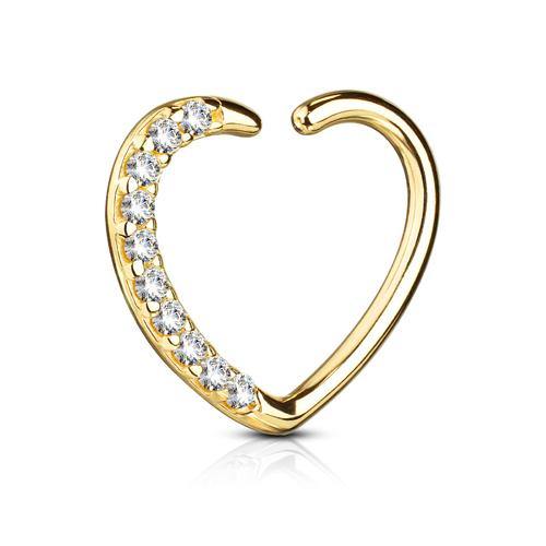 CZ Heart Yellow 14k Gold Ring Continuous Rings 16g - 3/8" diameter (10mm) Right