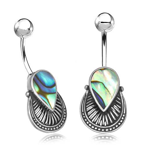 Sterling Silver Fan Inlay Belly Ring Belly Ring 14g - 3/8" long (10mm) Abalone