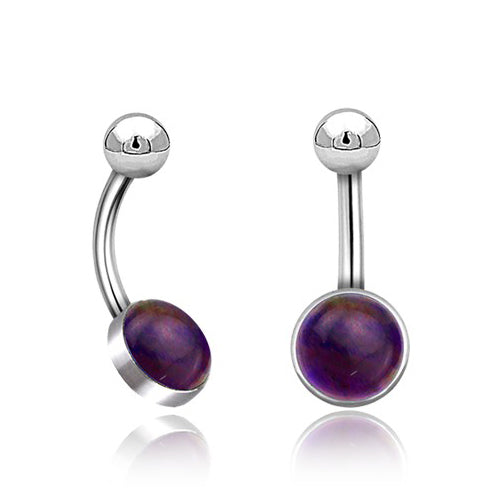 Amethyst Stainless Belly Barbell Belly Ring 14g - 3/8