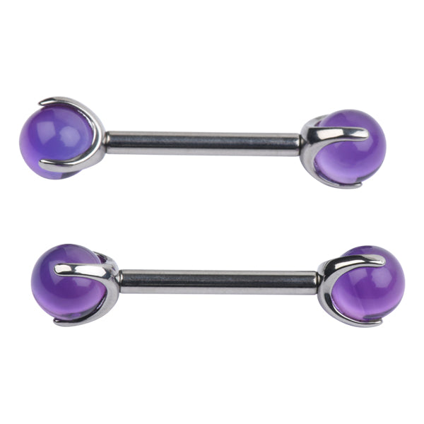 Amethyst 3-Prong Titanium Nipple Barbells | Tulsa Body Jewelry Amethyst 3-Prong Titanium Nipple Barbells | Tulsa Body Jewelry