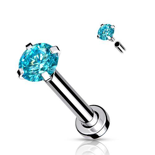 16g CZ Prong Stainless Micro-Disc Labret Labrets 16g - 5/16" long (8mm) - 2mm cz Aqua