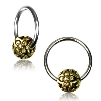 Bali Flower Yellow Brass Captive Bead Ring Captive Bead Rings 16g - 3/8" diameter (10mm) Stainless Steel