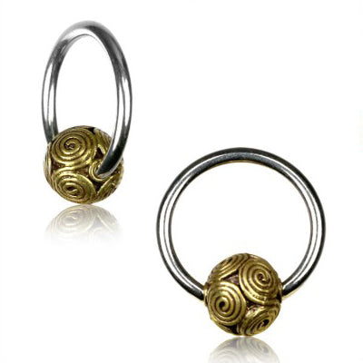 Bali Swirl Yellow Brass Captive Bead Ring Captive Bead Rings 16g - 3/8