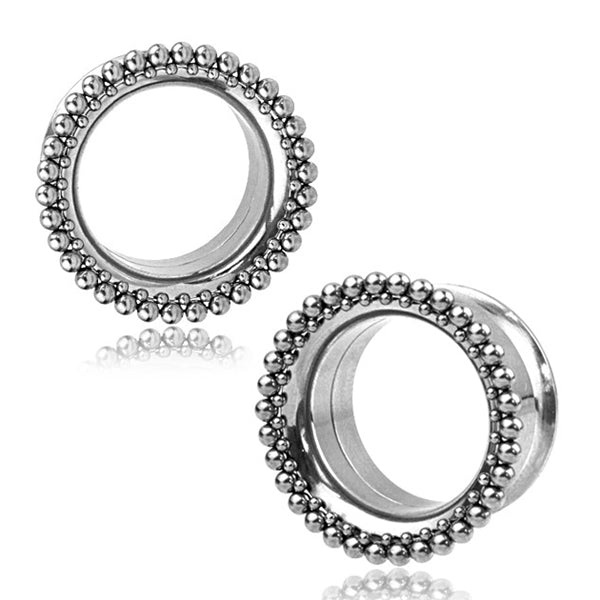 Beaded Stainless Tunnels Plugs 1/2 inch (12mm) Stainless Steel