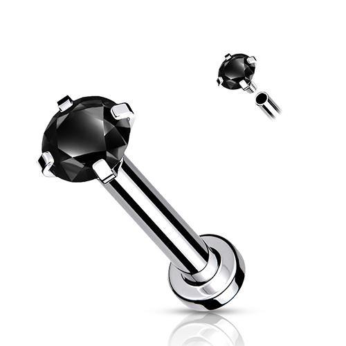 16g CZ Prong Stainless Micro-Disc Labret Labrets 16g - 5/16" long (8mm) - 2mm cz Black