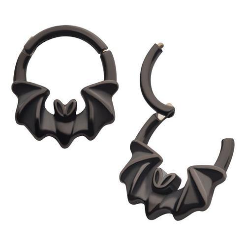 Bat Black Hinged Segment Ring Hinged Rings 16g - 3/8" diameter (10mm) Black