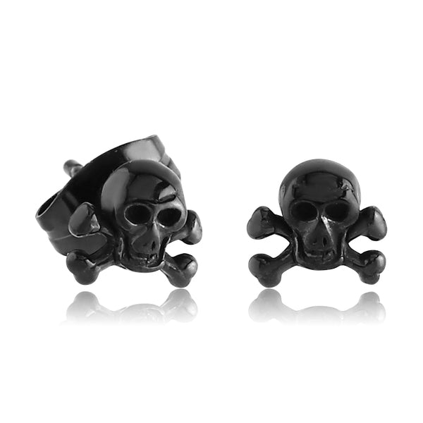 Skull & Crossbones Black Stud Earrings Earrings 20 gauge Black