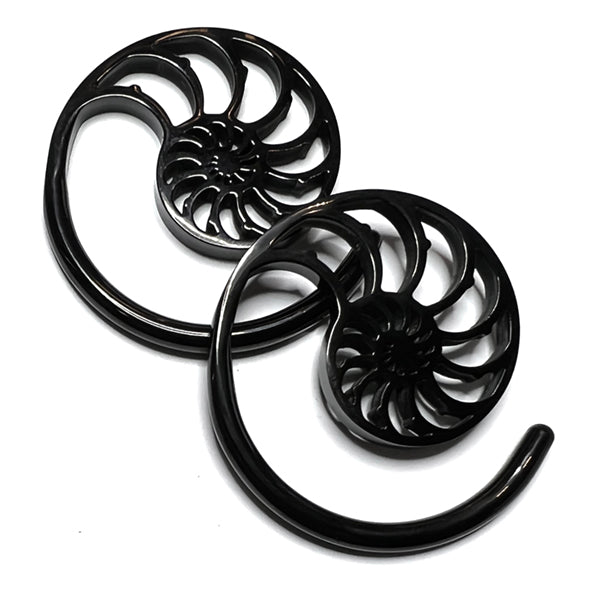 Ammonite Black Spirals Plugs 6 gauge (4mm) Black