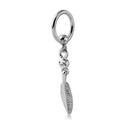 Stainless Captive CZ Feather Dangle Captive Bead Rings 16g - 3/8