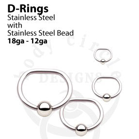 Captive D-Ring by Body Circle Designs Captive Bead Rings 18g - 5/16" diameter - 1/8" bead Stainless Steel