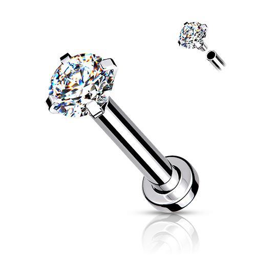 16g CZ Prong Stainless Micro-Disc Labret Labrets 16g - 5/16" long (8mm) - 2mm cz Clear
