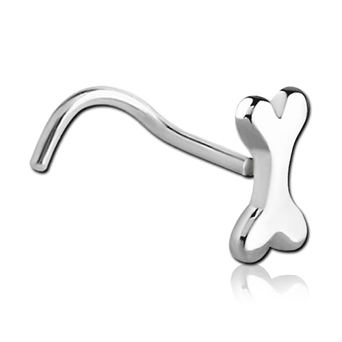 Dog Bone Stainless Nostril Screw Nose 20g - 1/4" wearable (6.5mm) Stainless Steel