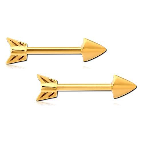 Arrow Gold Nipple Barbells Nipple Barbells 14g - 15/32" long (12mm) Gold