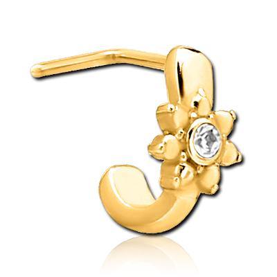 CZ Flower Gold L-Bend Nose Hoop Nose 20g - 1/4" wearable (6.5mm) Gold