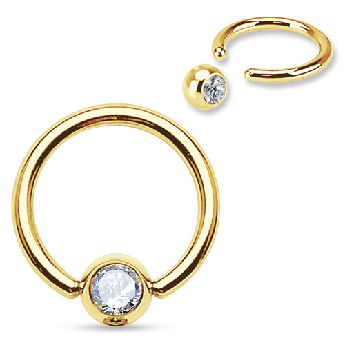 16g Gold Captive CZ Bead Ring Captive Bead Rings 16g - 1/4" diameter (6mm) - 3mm bead Clear