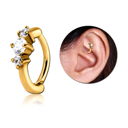 Triple CZ Gold Cartilage Clicker Cartilage 16g - 5/16" long (8mm) Gold