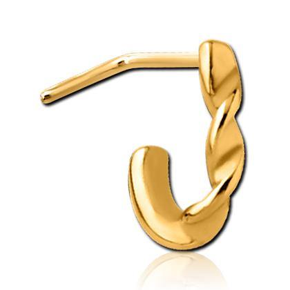 Twisted Gold L-Bend Nose Hoop Nose 20g - 1/4" wearable (6.5mm) Gold