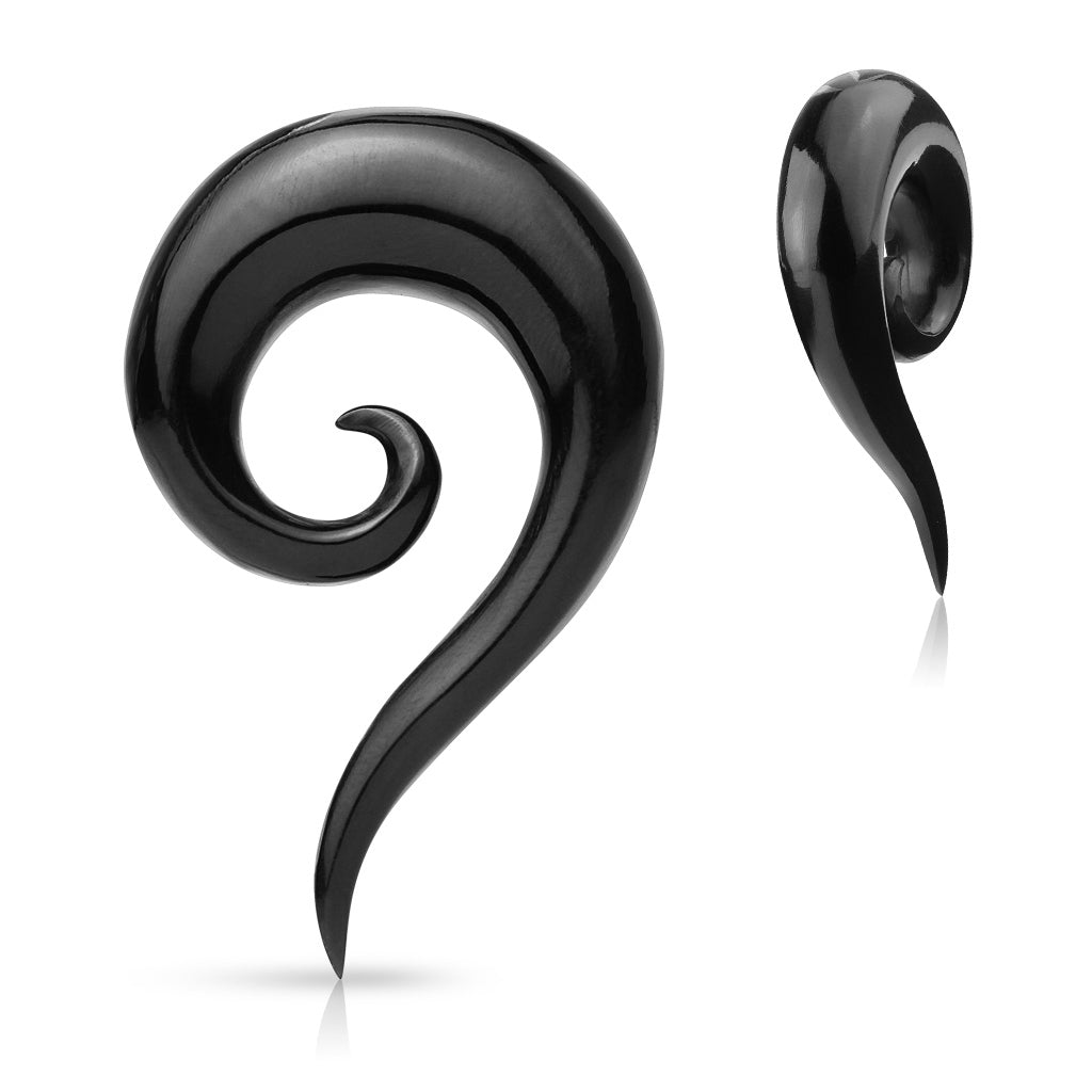 Horn Spiral Nines Plugs 6 gauge (4mm) Black Horn
