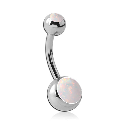 Double Opal Stainless Belly Barbell (internal) Belly Ring 14g - 3/8" long (10mm) Stainless Steel