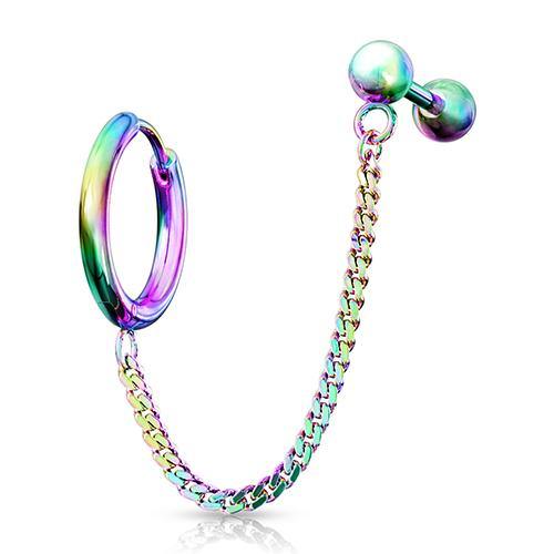 Rainbow Cartilage Ring & Chained Barbell Cartilage 16g 1/4