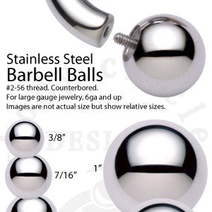 Large Gauge Threaded Ball by Body Circle Designs Replacement Parts 00g - 1/2" diameter Stainless Steel