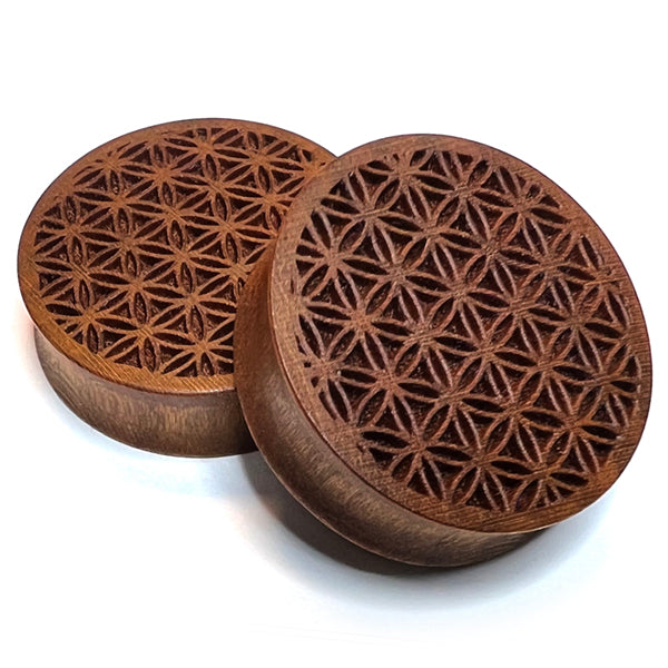 Flower of Life Cherry Wood Plugs Plugs 9/16 inch (14mm) - 10mm wearable Cherry Wood