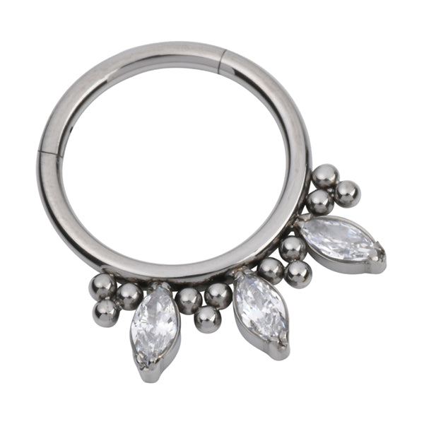 Marquise Beaded Titanium Hinged Ring Hinged Rings 16g - 3/8" diameter (10mm) High Polish (silver)