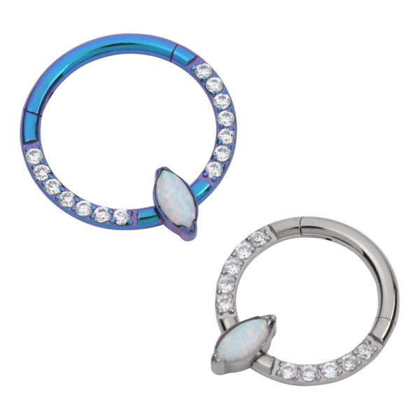 Marquise Opal Face Titanium Hinged Ring Hinged Rings 16g - 3/8" diameter (10mm) White Opal