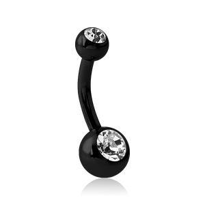 Mini Double CZ Black Belly Barbell Belly Ring 14g - 3/8